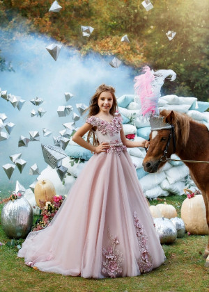 Mauve Pink Lace Tulle Pearl Beaded Flower Girl Dress Party Dress